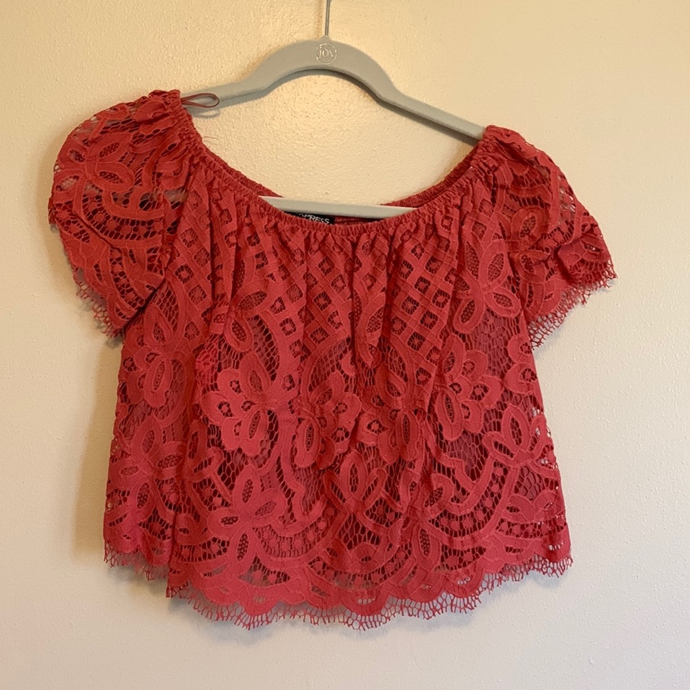 Express Lace Off the Shoulder Crop Top